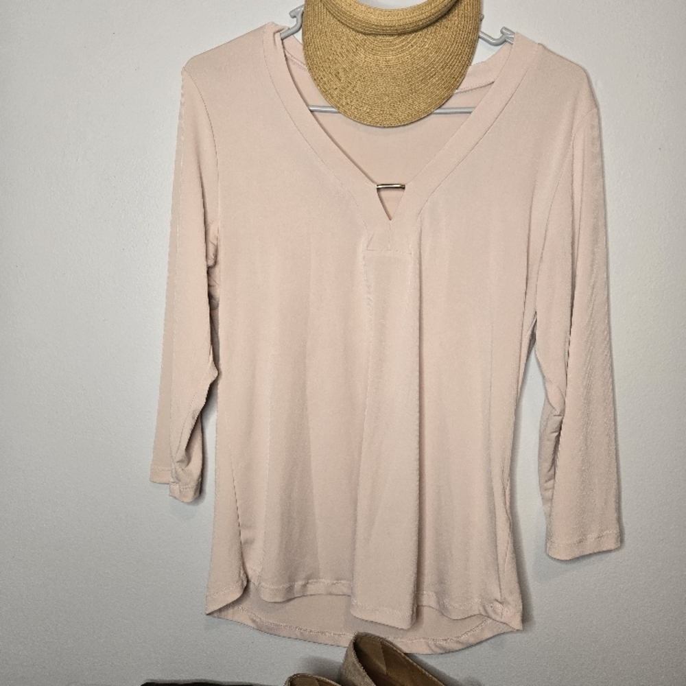 Multicolored Crew Neck 3/4 Sleeve Blouse